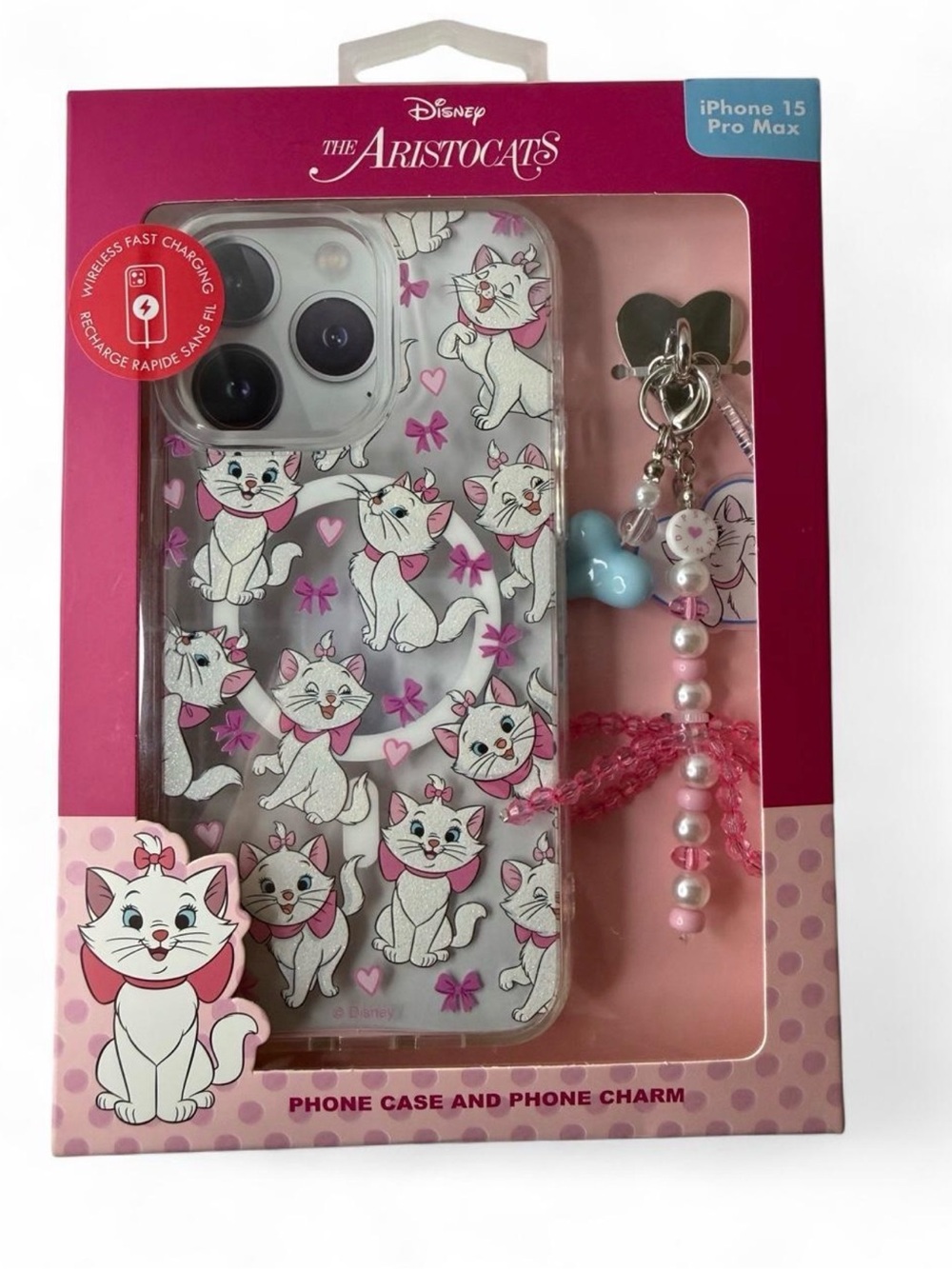 Disney Aristocats Marie Skinnydip iPhone 15 Pro Max Case + Charm NWT